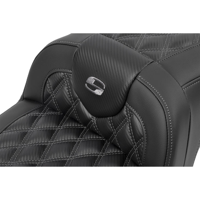 SADDLEMEN 0801-1781 823-07-20602 Roadsofa™ Lattice Stitch Seat without Backrest - Carbon Fiber - Lattice Stitch - Gray Stitch - FLTR/FLHX 23-24
