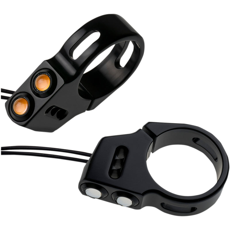 JOKER MACHINE 2020-1303 05-200-3B Rat Eye LED Fork Mount Turn Signals - 49 mm - Black
