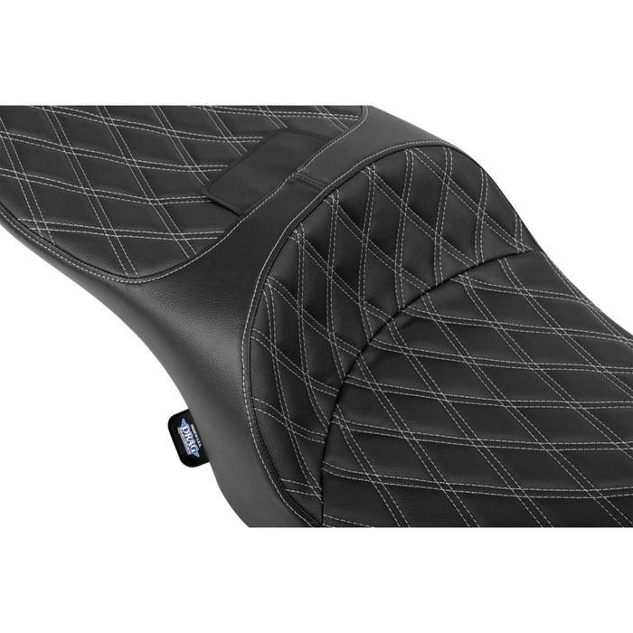 DRAG SPECIALTIES SEATS 0801-2168 Freedom Touring Seat Forward Position Freedom Seat - Vinyl - Silver Double Diamond Stitch - FLH/FLT '23-'25