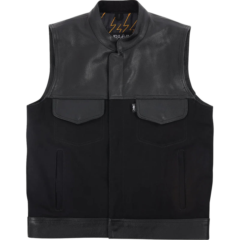 THRASHIN SUPPLY CO. Kanan Leather/Denim Riding Vest Black