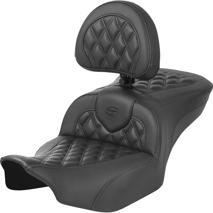 SADDLEMEN 0801-1786 823-07-206B0 Roadsofa™ Lattice Black Stitch Seat  with Backrest - Carbon Fiber - Lattice Stitch - FLTR/FLHX 23-24