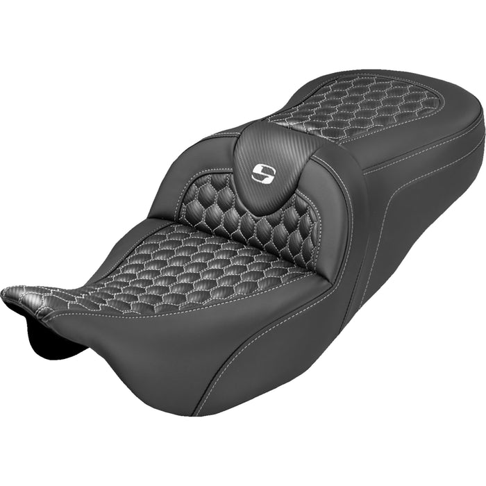 SADDLEMEN 0801-2370 808-07B-19006 Extended Reach RoadSofa™ Seat honeycomb - white stitch - without backrest - flh/flt '08-'25