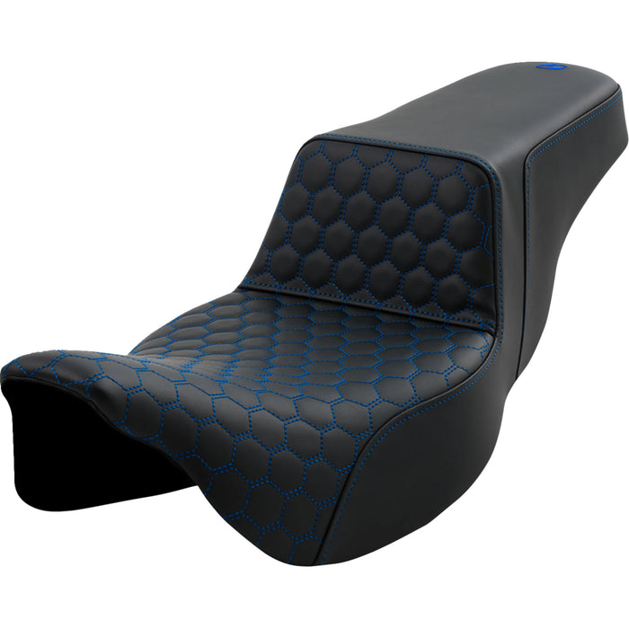 SADDLEMEN 0801-1562 A808-07B-178BLU Honeycomb Step-Up Seat - Extended Reach - Blue Stitching - FL '08-'23