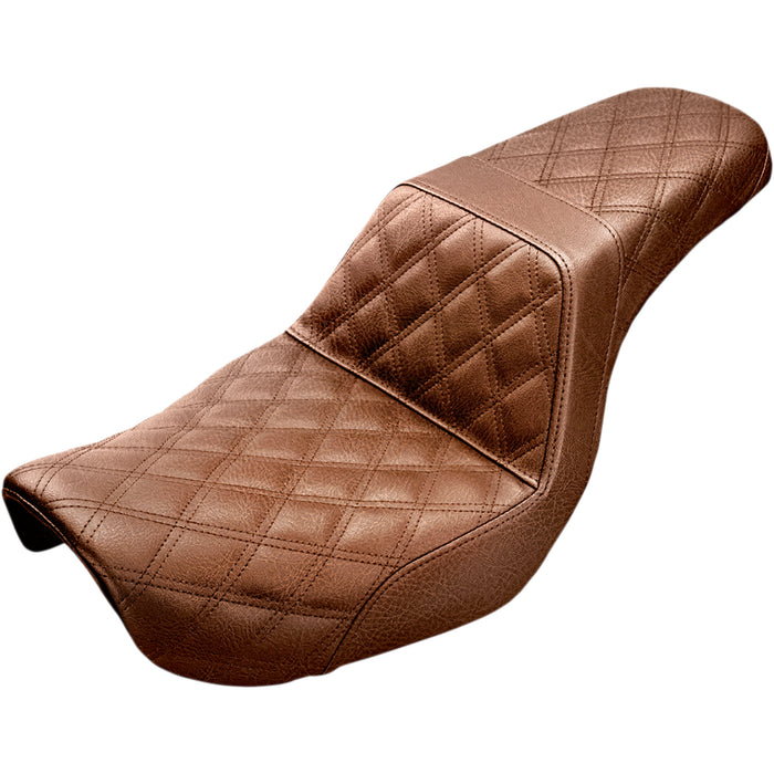 SADDLEMEN 0803-0608 804-04-175BR Step-Up Seat — Full Lattice Stitch - Brown - Dyna