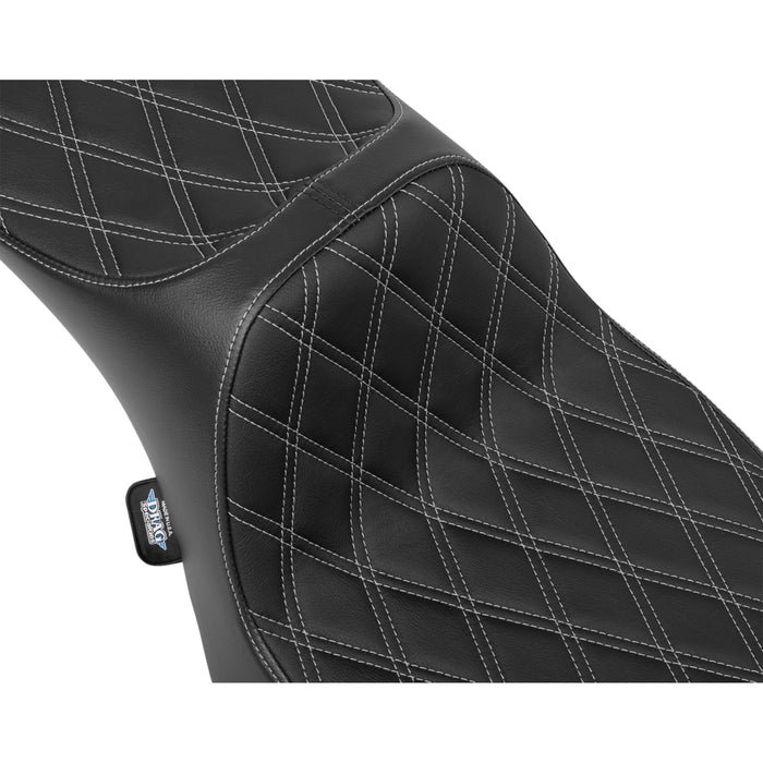 DRAG SPECIALTIES SEATS 0801-2035 Extended Reach Predator III Seat Extended Reach Predator III Set - Double Diamond - Silver Stitching - Vinyl - FLH/FLT '23-'24