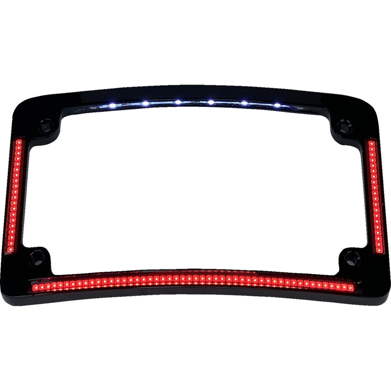 CUSTOM DYNAMICS 2030-2288 TF08-B Radius License Plate Frame with Auxiliary Red LEDs and Tag Illumination - Red/White LED - Gloss Black