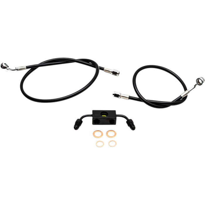 LA CHOPPERS 1741-5110 LA-8231B13B Black Braided Brake Line Kit Brake Line - 12" - 14" Ape Hanger Handlebars - Black