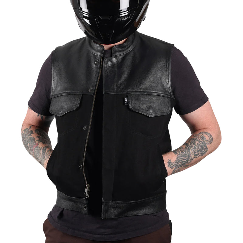 THRASHIN SUPPLY CO. Kanan Leather/Denim Riding Vest Black