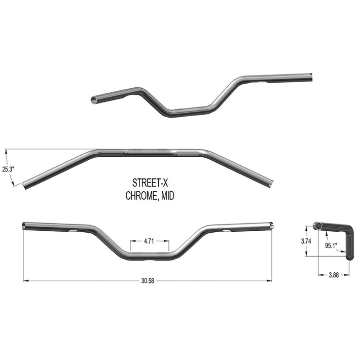 KHROME WERKS 0601-5658 300901 Street-X Handlebars - Mid Bend - Chrome