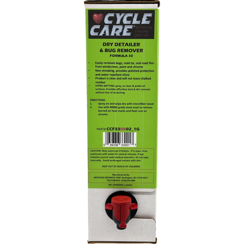 CYCLE CARE FORMULAS 3704-0438 CCF33BB02_1G Formula 33 Spray & Wipe®, Bug Remover, Detailer, & Polish Formula 33 Detailer & Bug Remover - Bag in Box - 1 U.S. gal.