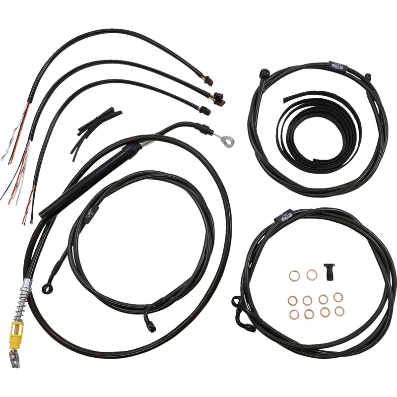 LA Choppers Complete Midnight Braided Handlebar Cable Brake Line Kit — Standard 15"-17" Handlebars ABS - LA-8056KT2-16M For Harley Touring 2021-2022