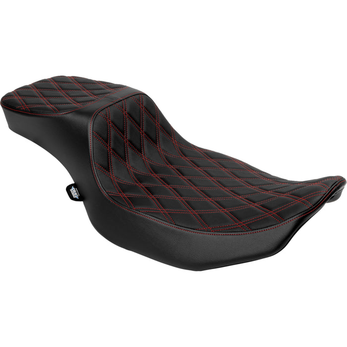 DRAG SPECIALTIES 0801-1943 Extended Reach 2-Up Predator Seat - Predator III 2-Up Seat - Extended Reach - Vinyl - Red Double Diamond Stitch - FLHX/FLTR '23-'24