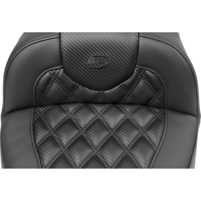 SADDLEMEN 0801-1793 823-07-20700 Roadsofa™ Extended Reach Seat - without Backrest - Carbon Fiber - Lattice Stitch - FLTR/FLHX  23-24