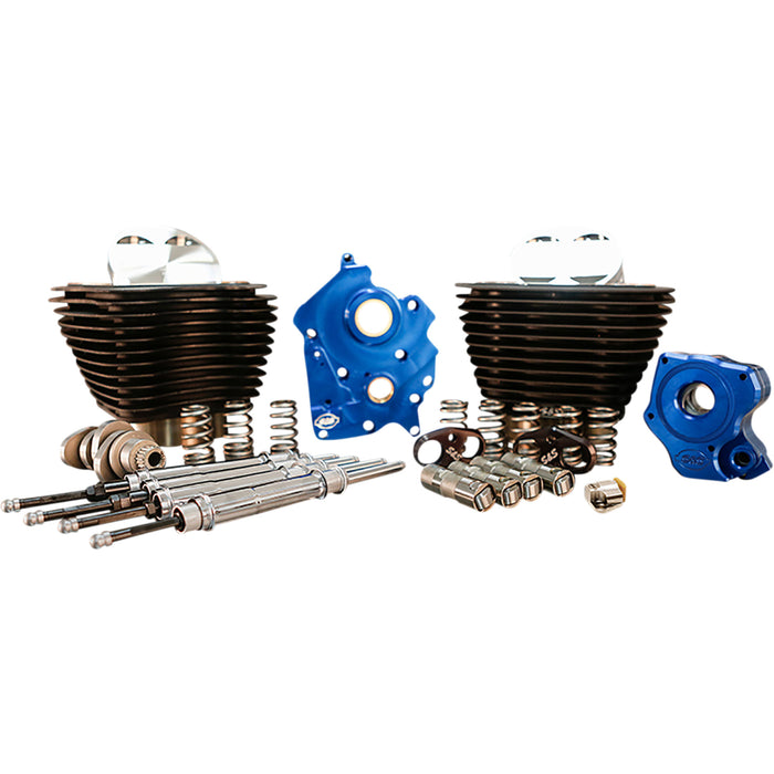 S&S CYCLE 0904-0086 310-1105B 128" Power Package Engine Performance Kit - Chain Drive - Wrinkle Black with Non-Highlighted Fins