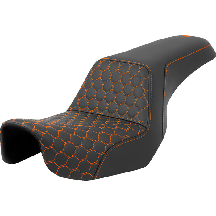 SADDLEMEN 0803-0719 A806-04-177ORA Honeycomb Step-Up Seat ORANGE Stitching - Dyna '06-'17