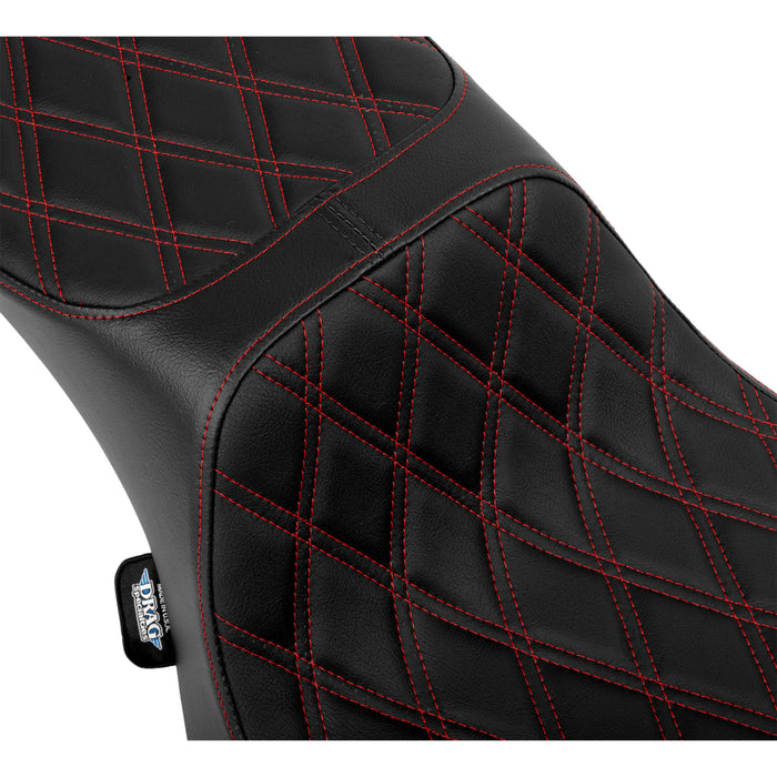 DRAG SPECIALTIES 0801-1943 Extended Reach 2-Up Predator Seat - Predator III 2-Up Seat - Extended Reach - Vinyl - Red Double Diamond Stitch - FLHX/FLTR '23-'24