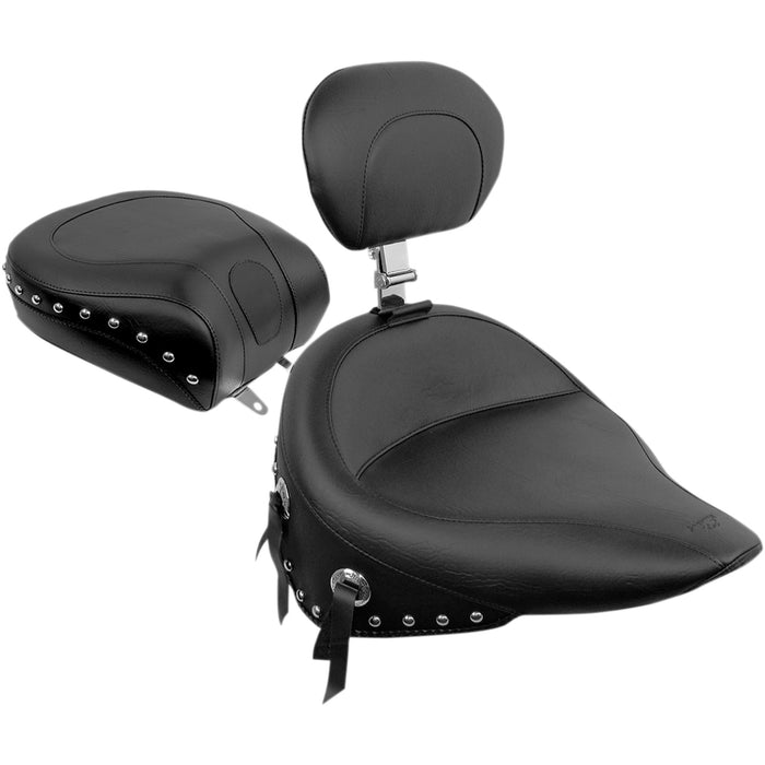 MUSTANG DS-900232 79104 Wide Solo Seat with Removable Backrest - Black - Studded W/Concho - Softail '84-'99