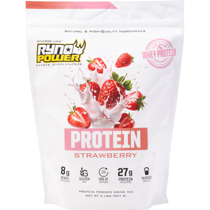 RYNO POWER 5101-0037 PRO-STRAW-2LB Protein Premium Whey Powder Protein Powder - Strawberry - 2 lb - 20 Servings