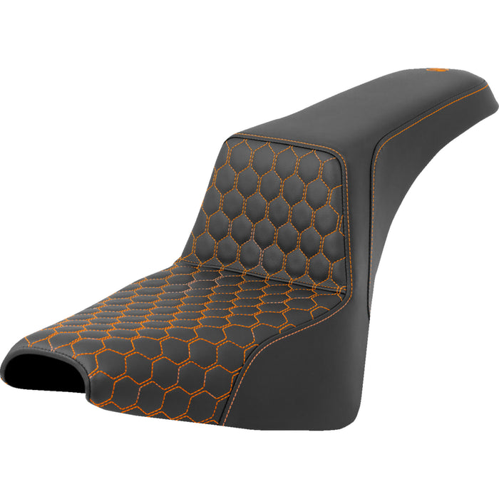 SADDLEMEN 0802-1579 A818-30-177ORA Honeycomb Step-Up Seat - Orange Stitching - FXBB/FXST '18-'24