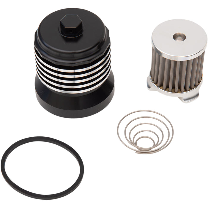 PC RACING 0712-0561 PCS4BC Flo® "Spin-On" Oil Filter black with polished fins - aprilia/bmw/buell/h-d/moto guzzi/yamaha