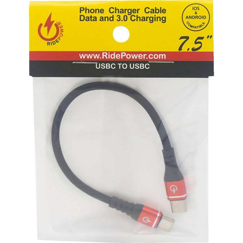 RIDEPOWER 3807-0717 RPUSBCUSBC75 7-1/2" Male USB-C to Male USB-C Heavy-Duty Rated Phone Charging Cable Male USB-C to Male USB-C Cable - Phone Charger - Heavy-Duty - 7-1/2" - Black/Red