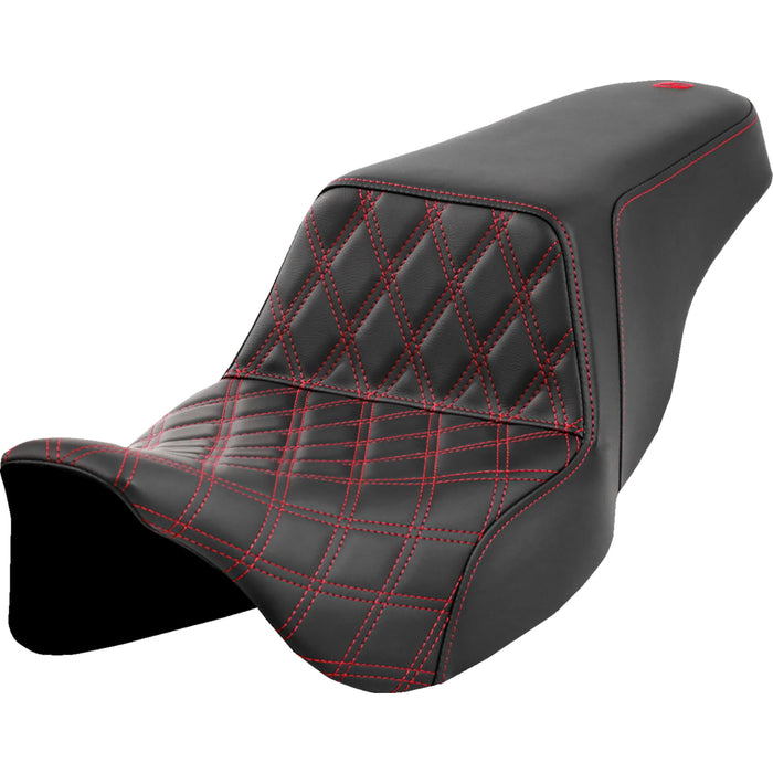 SADDLEMEN 0801-1574 A808-07B-172RED Lattice Stitch Step-Up Seat - Front Lattice Stitch - Red Stitch - FLH/FLT '08-'23