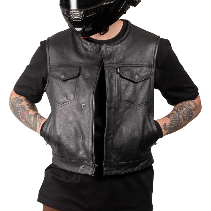 THRASHIN SUPPLY CO. Encinal Leather Shorty Riding Vest Black