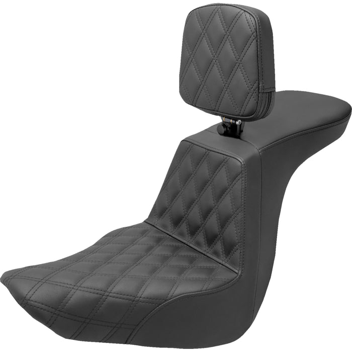 SADDLEMEN 0802-1525 818-29-192BR Tour Step-Up Seat - Rider Backrest - Front Lattice Stitch - FLSB/FXLR '18-'23