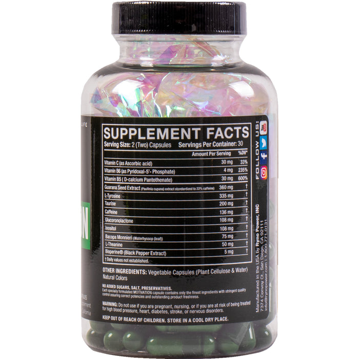 RYNO POWER 5101-0008 MOT882 Motivation Pre-Workout Focus Energy Supplement Motivation Capsules - 60 ct. Bottle