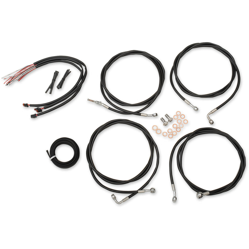 LA Choppers Complete Black Vinyl Braided Handlebar Cable Brake Line Kit 18"-20" Handlebars - LA-8054KT2-19B For Harley Touring 2017-2020