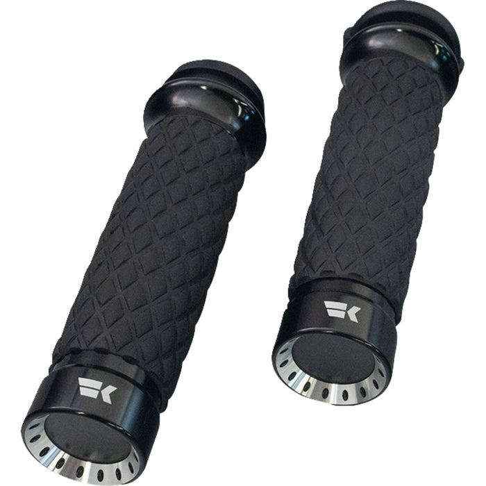 KHROME WERKS 0630-3311 500330 Turbine Grips - Custom Contour - Diamond - Black