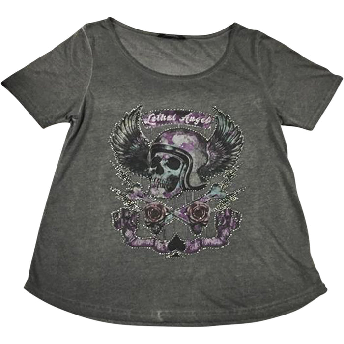 LETHAL THREAT 3031-3625 LA20613-1X Women's Sinwheels T-Shirt gray - 1x