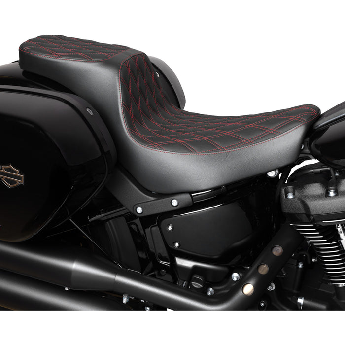 DRAG SPECIALTIES 0802-1637 Performance Predator 2-Up Seat - Vinyl - Double Diamond - Red Stitching - FLSB/FXLRS '18-'24