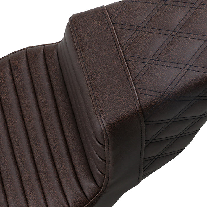 SADDLEMEN 0801-1245 808-07B-176BR Step-Up Seat - Front Tuck-n-Roll/Rear Lattice Stitch - Brown - FLH