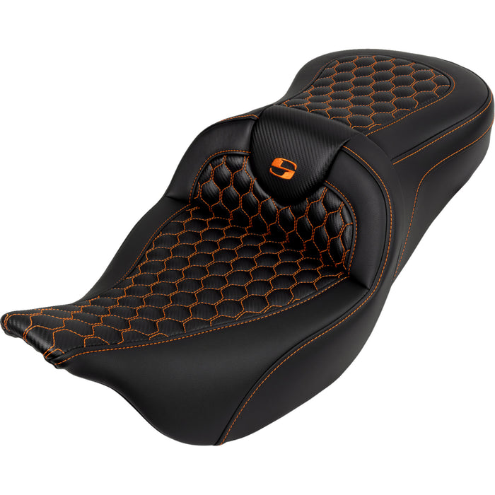 SADDLEMEN 0801-1641 A808-07B-189ORA Honeycomb Roadsofa™ Seat - Orange Stitch - without Backrest - FLH/FLT '08-'23