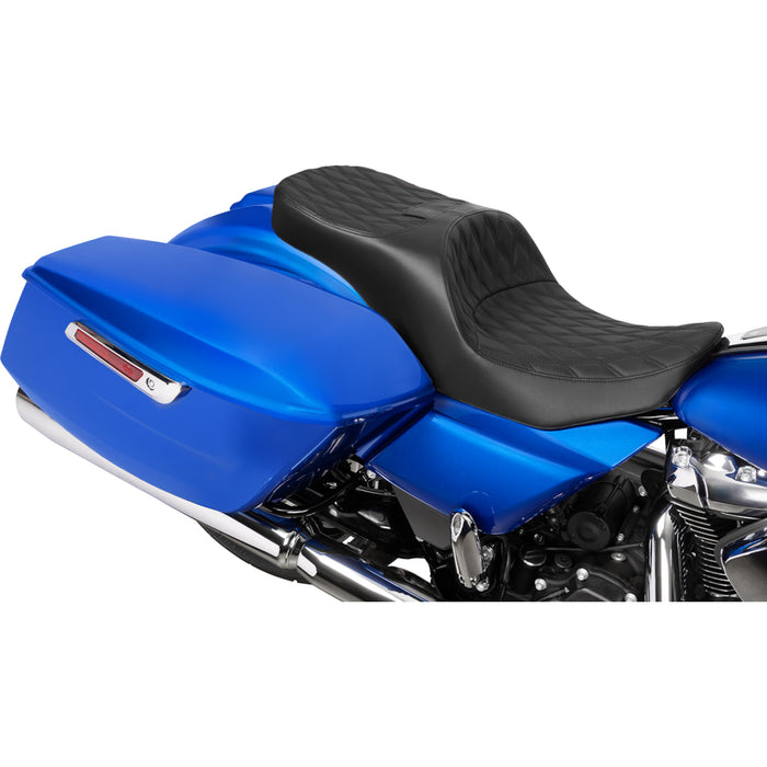 DRAG SPECIALTIES SEATS 0801-2167 Freedom Touring Seat Forward Position Freedom Seat - Vinyl - Black Double Diamond Stitch - FLH/FLT '23-'25