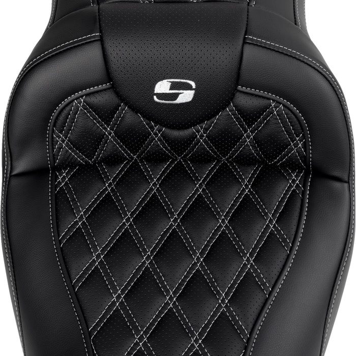SADDLEMEN 0801-1610 A808-07R-182SIL Roadsofa™ Lattice Stitch Seat-with Backrest - Silver Stitch - FL 08-24