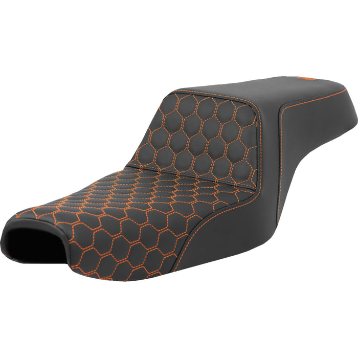 SADDLEMEN 0804-0808 A807-11-177ORA Honeycomb Step-Up Seat ORANGE Stitching - Sportster '04-'21