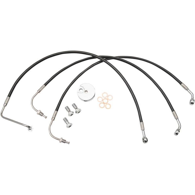 LA Choppers Black Braided Brake Line Kit Mini Ape Hanger Handlebars Black - LA-8006B08B For Harley Touring 1996-2007