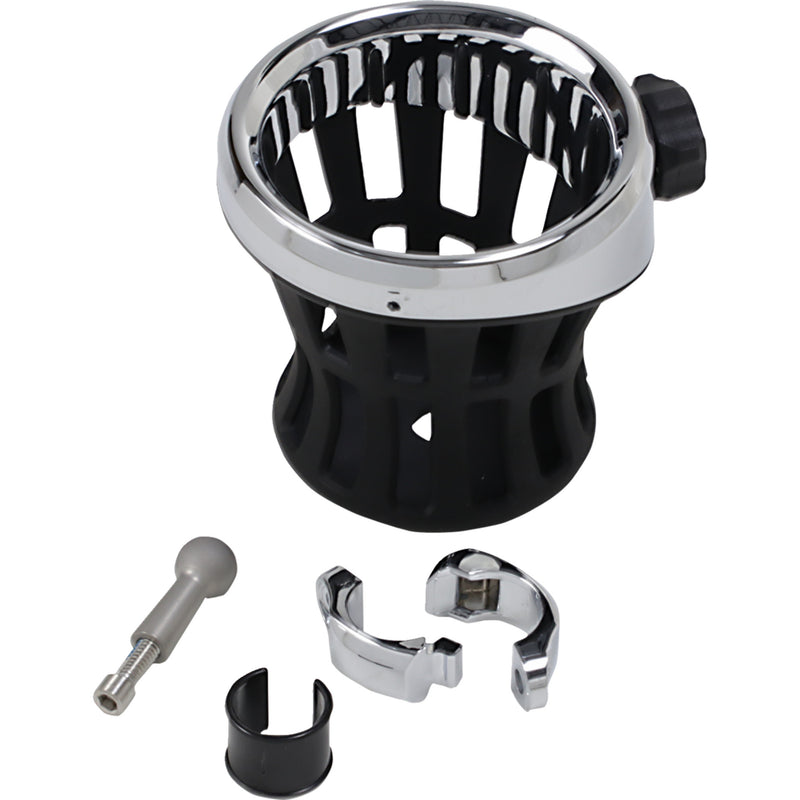 Ciro Drink Holder 7/8" & 1" Handlebar Mount Chrome Chrome Clamp - 50412 For Harley Motorcycles 1994-2026
