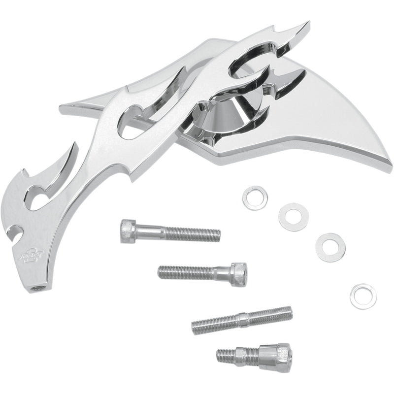 PRO-ONE PERF.MFG. 0640-0257 104220 Billet Aluminum Mirror Mirror - Flame - Side View - Milled - Oblong - Chrome - Left