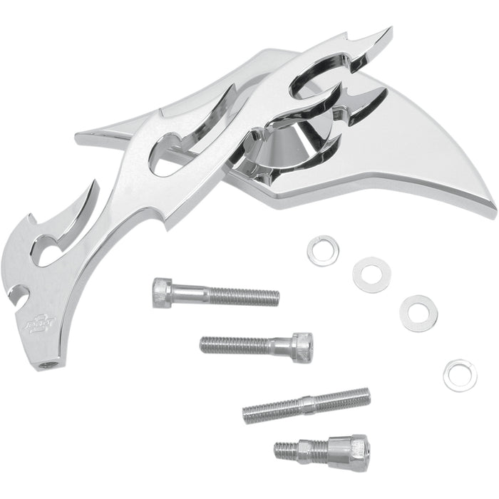 PRO-ONE PERF.MFG. 0640-0257 104220 Billet Aluminum Mirror Mirror - Flame - Side View - Milled - Oblong - Chrome - Left