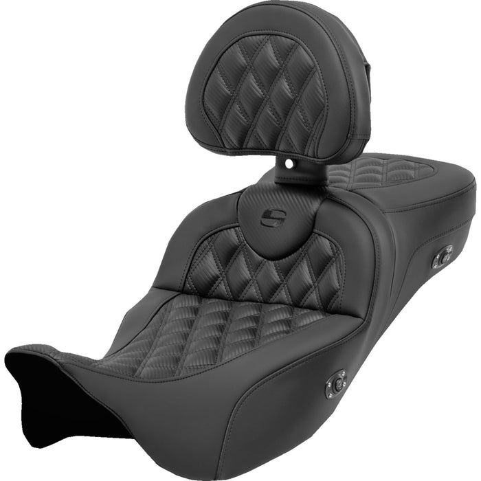 SADDLEMEN 0801-1699 808-07CF-184RHC Heated Roadsofa™Seat with Backrest - Lattice Stitch - Carbon Fiber - FL' 08-'23