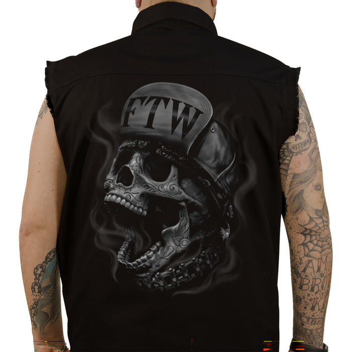 LETHAL THREAT 3040-3378 CO60193XL FTW Skull Printed Sleeveless Button Down Shirt black - xl