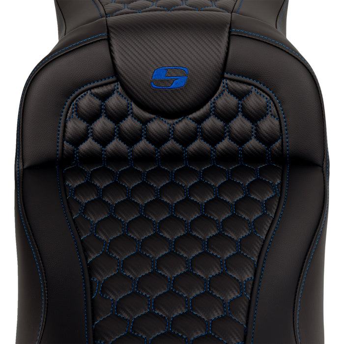 SADDLEMEN 0801-1648 A808-07B-190BLU Honeycomb Roadsofa™ Seat - Blue Stitch - Extended Reach - without Backrest - FLH/FLT '08-'23