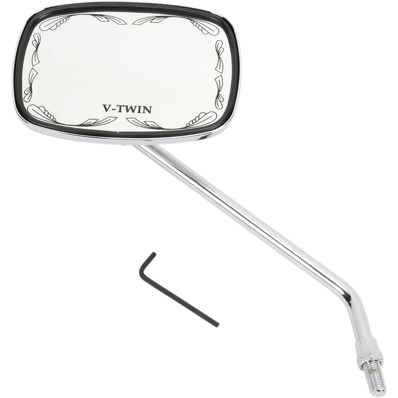 EMGO 2021751 20-21751 Die-Cast Scrolled Mirror Mirror - Die-Cast - V-Twin Scrolled - Side View - Rectangle - M10 x 1.25 (Left Hand) - Chrome