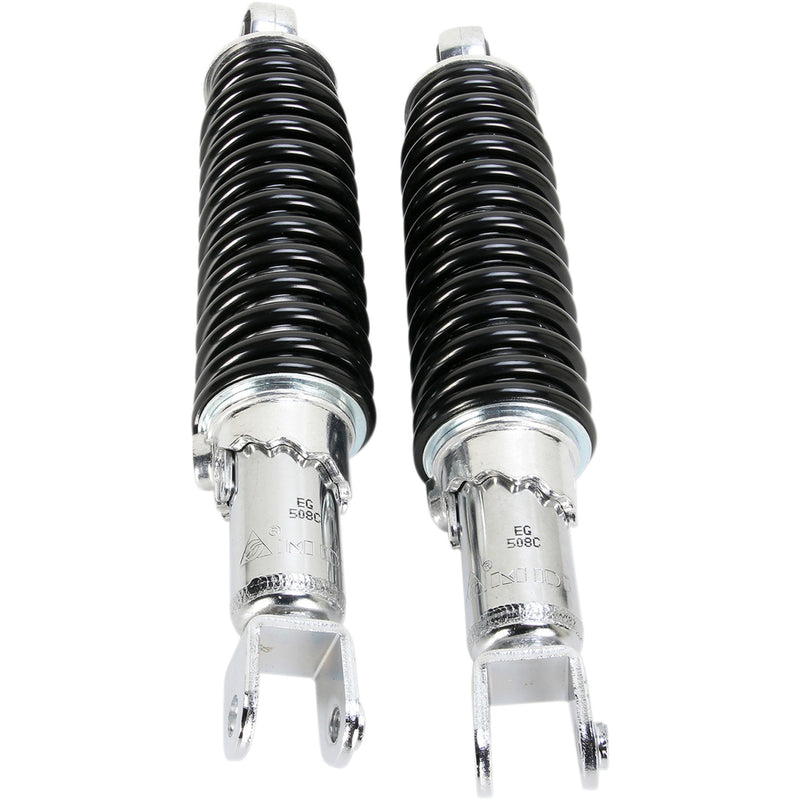 EMGO 1310-1216 17-05696 Custom Shorty Shocks with shroud - chrome body/black spring finish - clevis lowering
