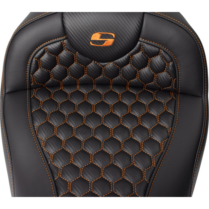 SADDLEMEN 0801-1645 A808-07R-189ORA Honeycomb Roadsofa™ Seat - Orange Stitch - with Backrest - FLH/FLT '08-'23