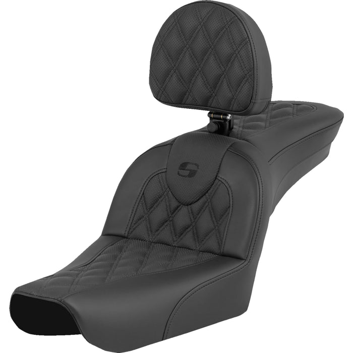 SADDLEMEN 0803-0749 804-05-182BR RoadSofa™ Seat - Lattice Stitch - with Driver Backrest - FXDWG '04-'05