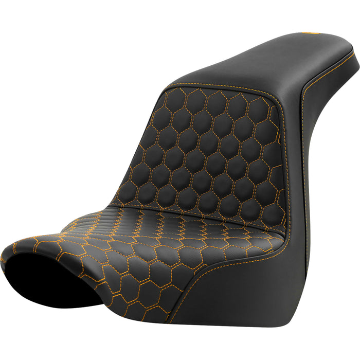 SADDLEMEN 0802-1584 A818-29-177GOL Honeycomb Step-Up Seat - Gold Stitching - FL/FX '18-'24